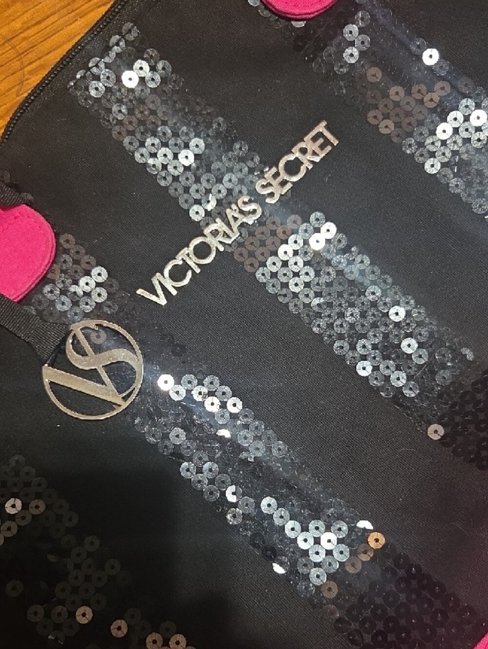 Victoria's Secret Black Sequin Tote with Hot Pink Accents - Picture 13 of 13
